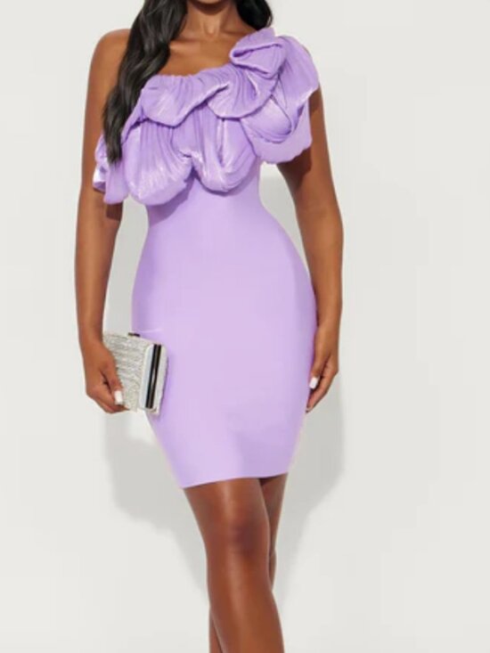 Fashion Nova Dresses & Skirts - Lavender One-Shoulder Ruffle Cocktail Dress | Lilac Bodycon Party Dress